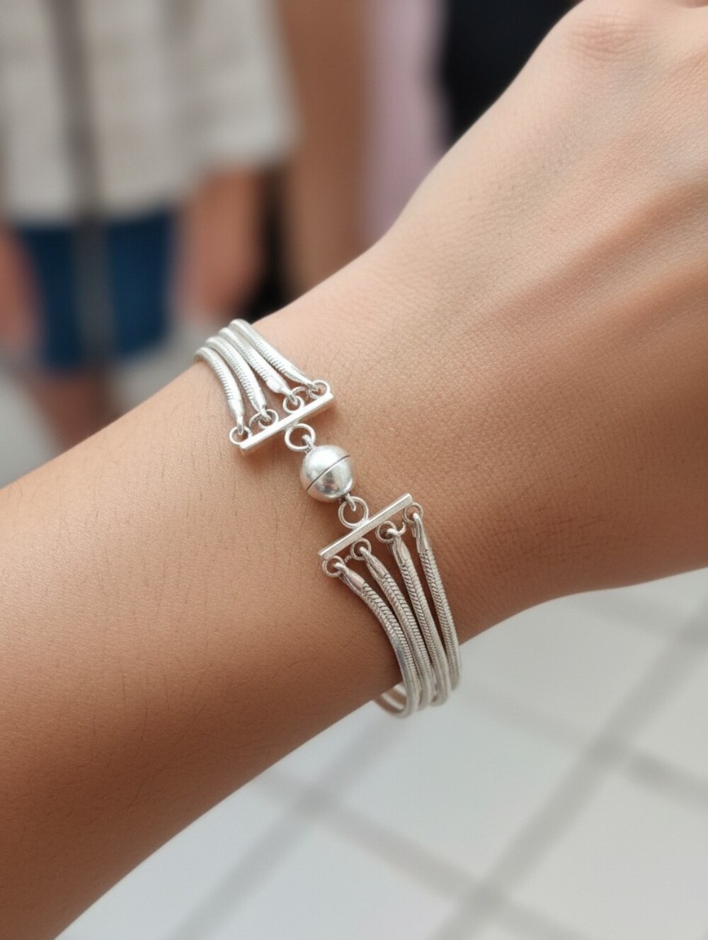 BOGO Silver Multi-Strand Pendant Bracelet - Sleek Metallic Finish Estate